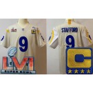 Men's Los Angeles Rams #9 Matthew Stafford Limited Bone C Patch 2022 Super Bowl LVI Vapor Jersey
