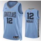Men's Memphis Grizzlies #12 Ja Morant Light Blue 2022 Statement Icon Heat Press Jersey