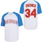 Men's Mexico #34 Fernando Valenzuela White Blue Mexico Baseball Jersey