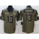Men's Miami Dolphins #13 Dan Marino Limited Olive 2021 Salute To Service Jersey