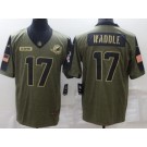 Men's Miami Dolphins #17 Jaylen Waddle Limited Olive 2021 Salute To Service Jersey