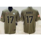 Men's Miami Dolphins #17 Jaylen Waddle Limited Olive 2022 Salute To Service Jersey