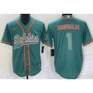 Men's Miami Dolphins #1 Tua Tagovailoa Limited Aqua Baseball Jersey