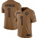 Men's Miami Dolphins #1 Tua Tagovailoa Limited Brown 2023 Salute To Service Jersey