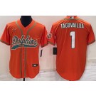 Men's Miami Dolphins #1 Tua Tagovailoa Orange Baseball Jersey