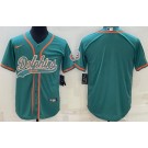 Men's Miami Dolphins Blank Aqua Baseball Jersey