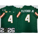 Men's Miami Hurricanes #4 Mark Fletcher Jr Green 2026 Champions College Football Jersey