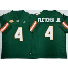 Men's Miami Hurricanes #4 Mark Fletcher Jr Green College Football Jersey