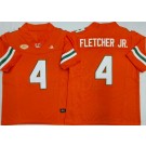 Men's Miami Hurricanes #4 Mark Fletcher Jr Orange College Football Jersey