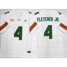 Men's Miami Hurricanes #4 Mark Fletcher Jr White College Football Jersey