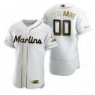 Men's Miami Marlins Customized White Gold 2020 FlexBase Jersey