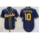 Men's Milwaukee Brewers #10 Sal Frelick Powder Navy Cool Base Jersey