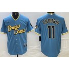 Men's Milwaukee Brewers #11 Jackson Chourio Blue City Connect Cool Base Jersey