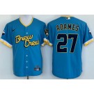 Men's Milwaukee Brewers #27 Willy Adames Powder Blue 2022 City Connect Cool Base Jersey