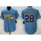 Men's Milwaukee Brewers #28 Andrew Vaughn Powder Blue 2022 City Connect Cool Base Jersey