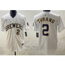 Men's Milwaukee Brewers #2 Brice Turang White Limited Jersey