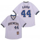 Men's Milwaukee Brewers #44 Hank Aaron White Cooperstown Throwback Cool Base Jersey
