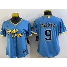 Women's Milwaukee Brewers #9 Bob Uecker Blue 2022 City Cool Base Jersey