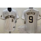 Men's Milwaukee Brewers #9 Bob Uecker White Limited Jersey