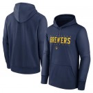 Men's Milwaukee Brewers Navy Authentic Collection Pregame Performance Pullover Hoodie