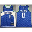 Men's Milwaukee Bucks #0 Damian Lillard Blue 2023 City Icon Sponsor Swingman Jersey