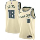 Men's Milwaukee Bucks #18 Kyle Kuzma Cream 2025 City Heat Press Jersey
