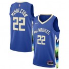 Men's Milwaukee Bucks #22 Khris Middleton Blue 2022 City Icon Heat Press Jersey