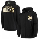 Men's Milwaukee Bucks #34 Giannis Antetokounmpo Black Full Zip Hoodie