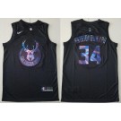 Men's Milwaukee Bucks #34 Giannis Antetokounmpo Black Iridescent Holographic Icon Swingman Jersey