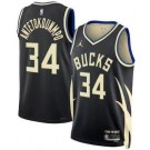 Men's Milwaukee Bucks #34 Giannis Antetokounmpo Black Statement Heat Press Jersey