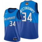 Men's Milwaukee Bucks #34 Giannis Antetokounmpo Blue 2021 City Finals Icon Hot Press Jersey
