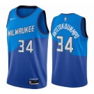 Men's Milwaukee Bucks #34 Giannis Antetokounmpo Blue 2021 City Icon Hot Press Jersey