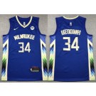 Men's Milwaukee Bucks #34 Giannis Antetokounmpo Blue 2022 City Icon Sponsor Swingman Jersey