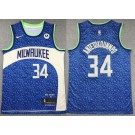 Men's Milwaukee Bucks #34 Giannis Antetokounmpo Blue 2023 City Icon Sponsor Swingman Jersey