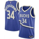 Men's Milwaukee Bucks #34 Giannis Antetokounmpo Blue 2024 City Heat Press Jersey