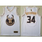 Men's Milwaukee Bucks #34 Giannis Antetokounmpo White Gold Icon Swingman Jersey