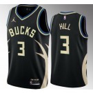 Men's Milwaukee Bucks #3 George Hill Black 2022 Statement Icon Hot Press Jersey