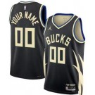 Men's Milwaukee Bucks Custom Black Statement Heat Press Jersey