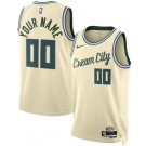 Men's Milwaukee Bucks Custom Cream 2025 City Heat Press Jersey