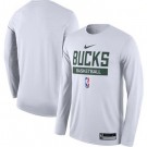 Men's Milwaukee Bucks White 2022 Legend On Court Practice Performance Long Sleeve T Shirt