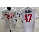 Men's Minnesota Twins #47 Edouard Julien White Team Logo Cool Base Jersey