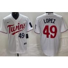Men's Minnesota Twins #49 Pablo Lopez White Player Number Team Logo Cool Base Jersey