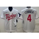 Men's Minnesota Twins #4 Carlos Correa White Team Logo Cool Base Jersey