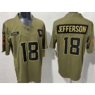 Men's Minnesota Vikings #18 Justin Jefferson Limited Green 2025 Salute To Service Jersey