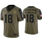 Men's Minnesota Vikings #18 Justin Jefferson Limited Olive 2021 Salute To Service Jersey