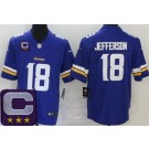 Men's Minnesota Vikings #18 Justin Jefferson Limited Purple 2025 Captain Patch Vapor Jersey