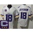 Men's Minnesota Vikings #18 Justin Jefferson Limited White 2025 Captain Patch FUSE Vapor Jersey