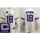 Men's Minnesota Vikings #18 Justin Jefferson Limited White 2025 Captain Patch Vapor Jersey