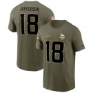 Men's Minnesota Vikings #18 Justin Jefferson Olive 2022 Salute To Service T Shirt