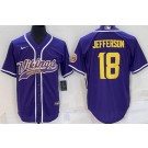 Men's Minnesota Vikings #18 Justin Jefferson Purple Yellow Baseball Jersey